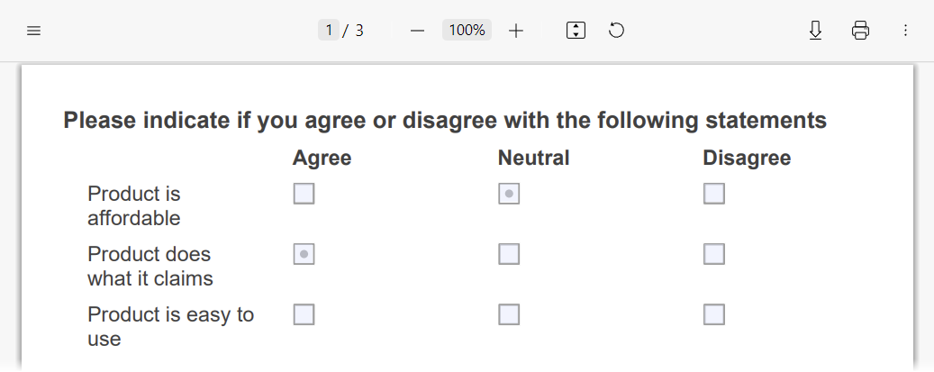 SurveyJS PDF Generator: Render a matrix as a table in a PDF form