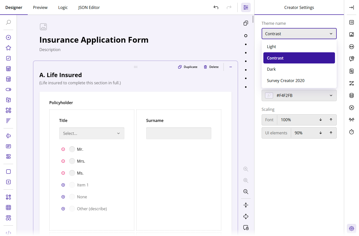 New Survey Creator UI Themes