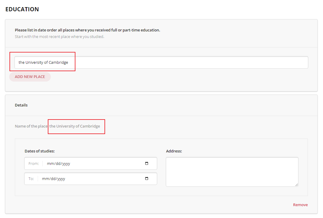 Synced data between a dynamic matrix and panel.