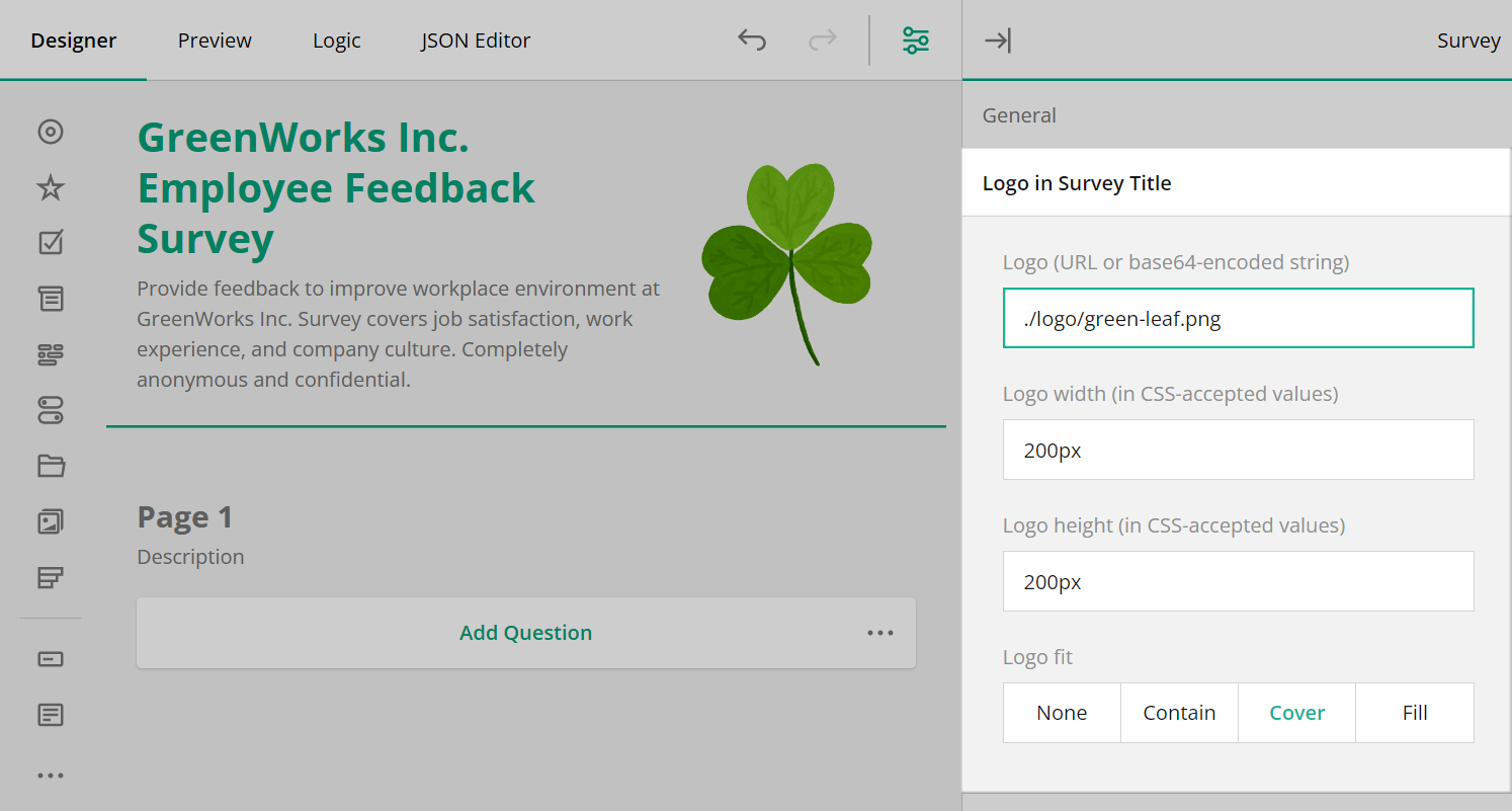 Survey Creator: Survey Logo Settings