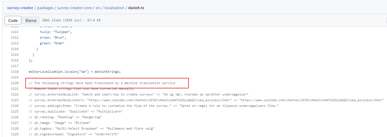 SurveyJS Creator: The log of machine translations.