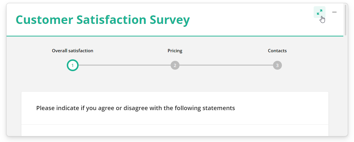 Pop-up survey in full screen mode