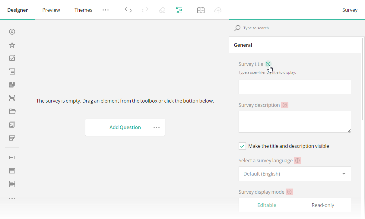 Survey Creator: Display hints in the Property Grid