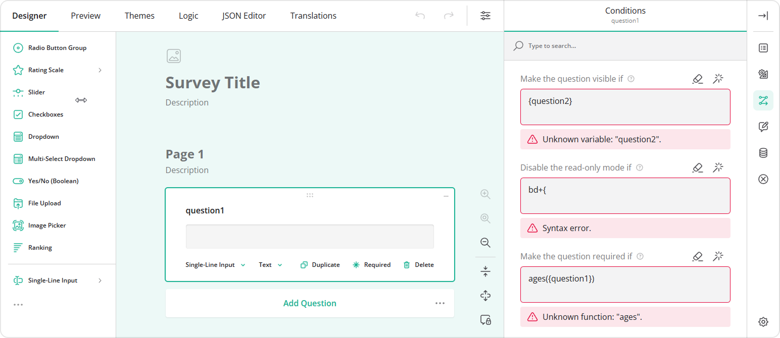 Expression validation in Survey Creator