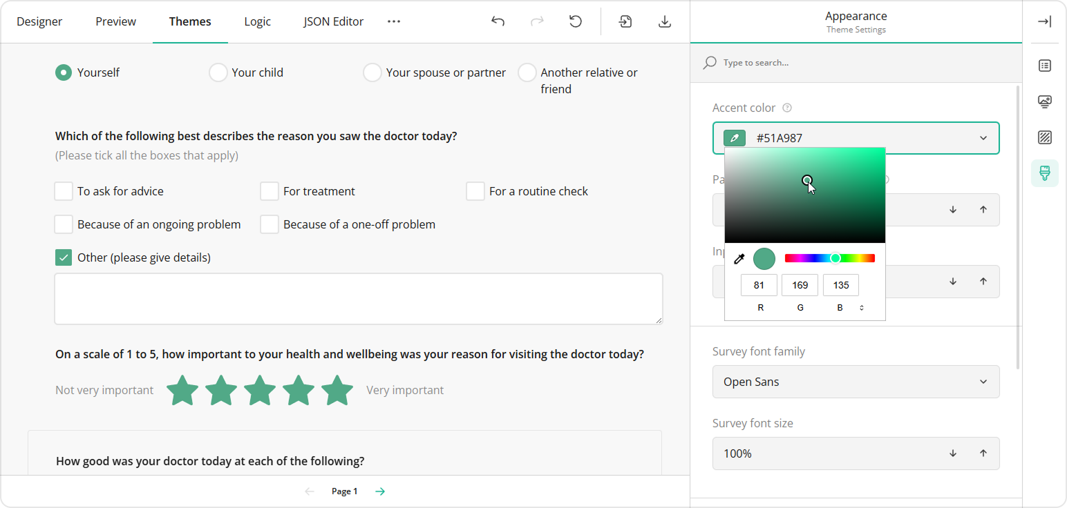Set the survey accent color