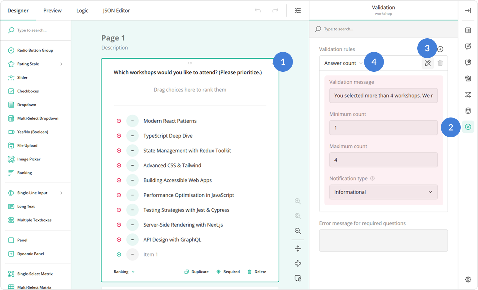 Create a validation rule using the Answer Count validator