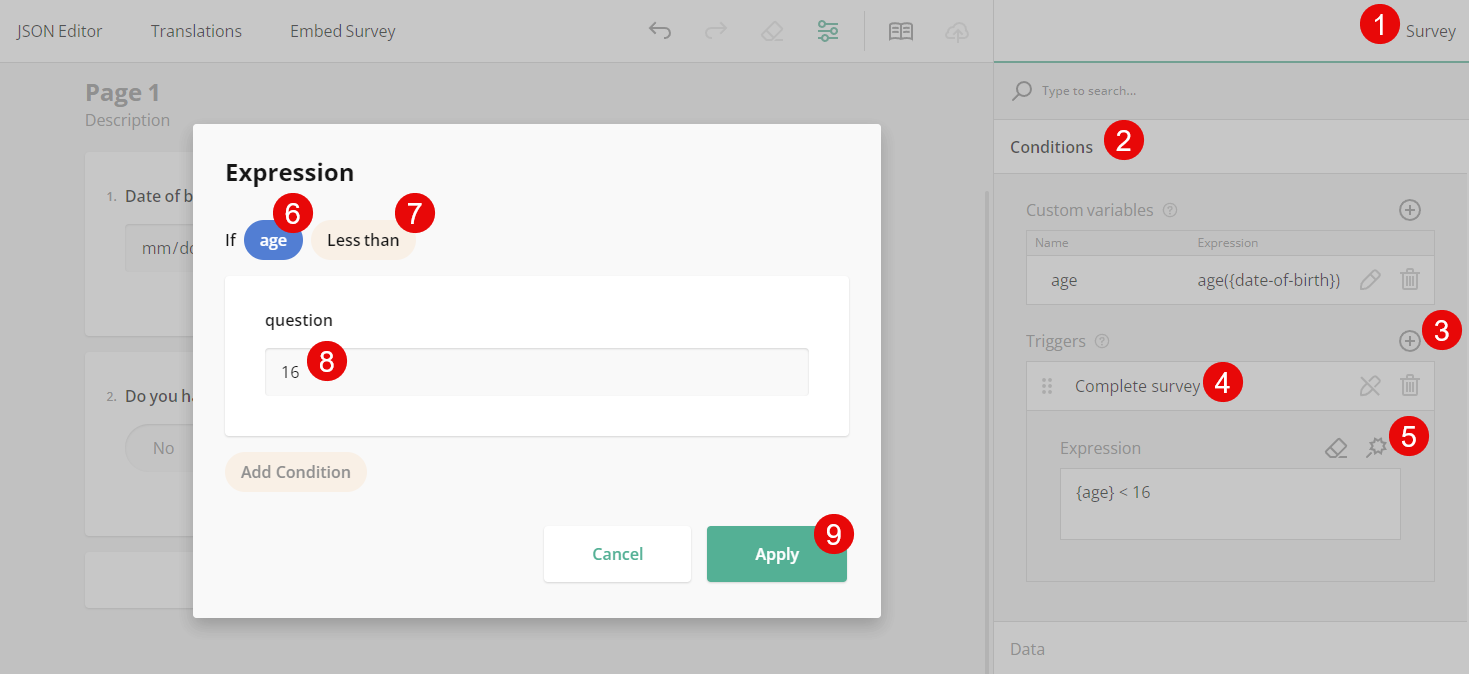 How to create a 'Complete survey' trigger using a custom variable