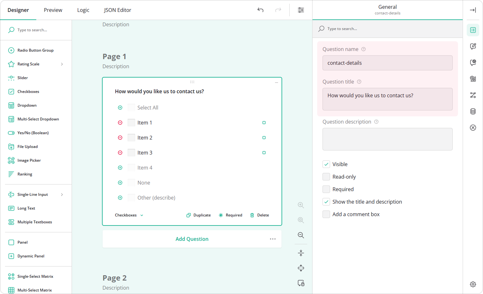Add a question with choice options
