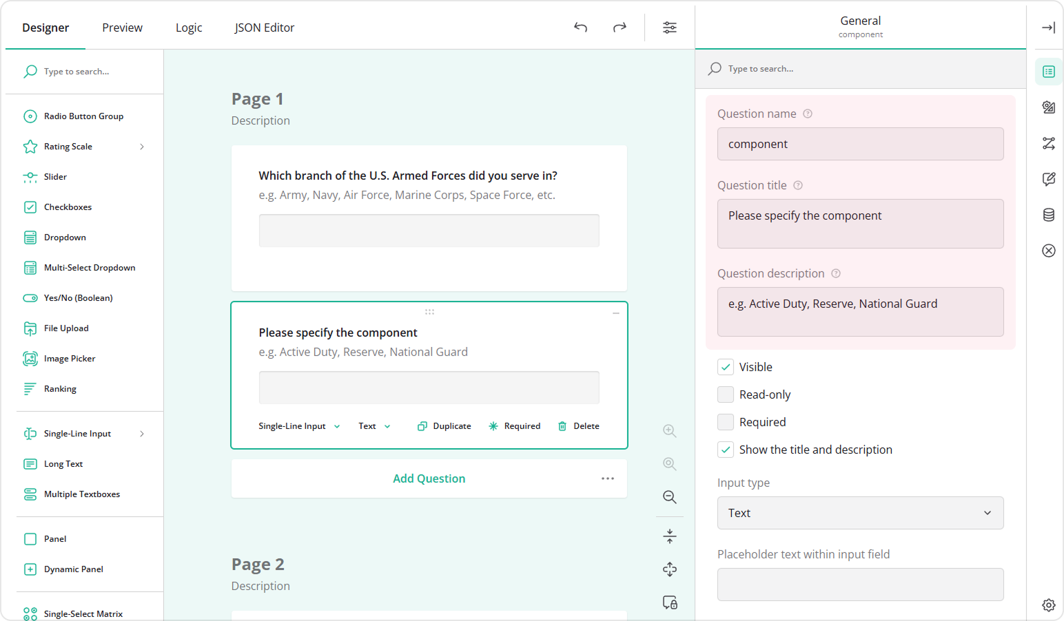 Create source questions for the default value