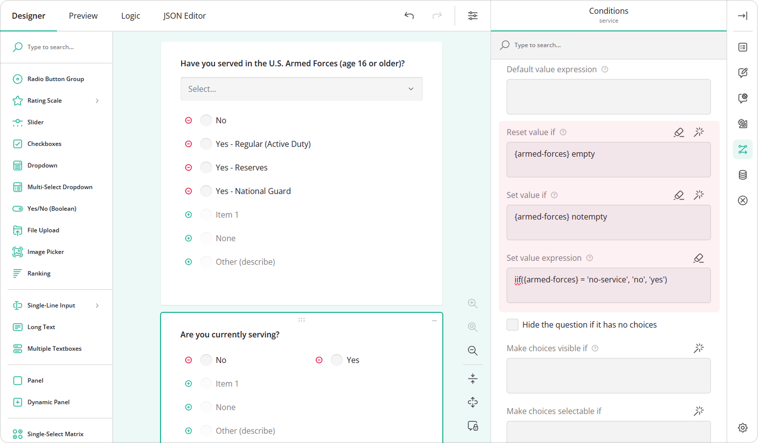 Configure conditions