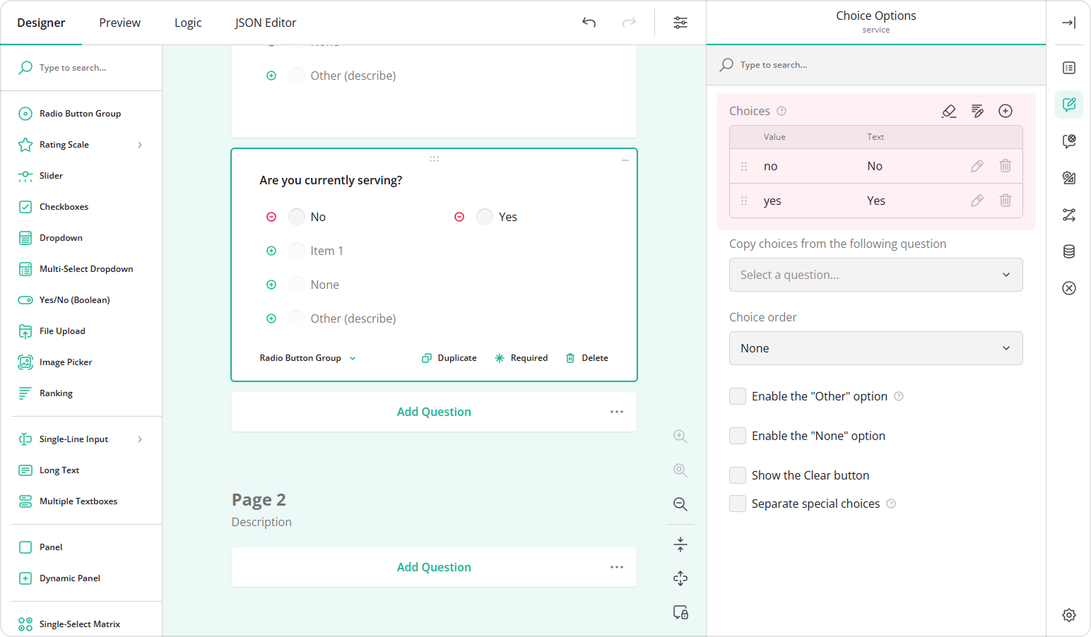 Adding choice options to the target question