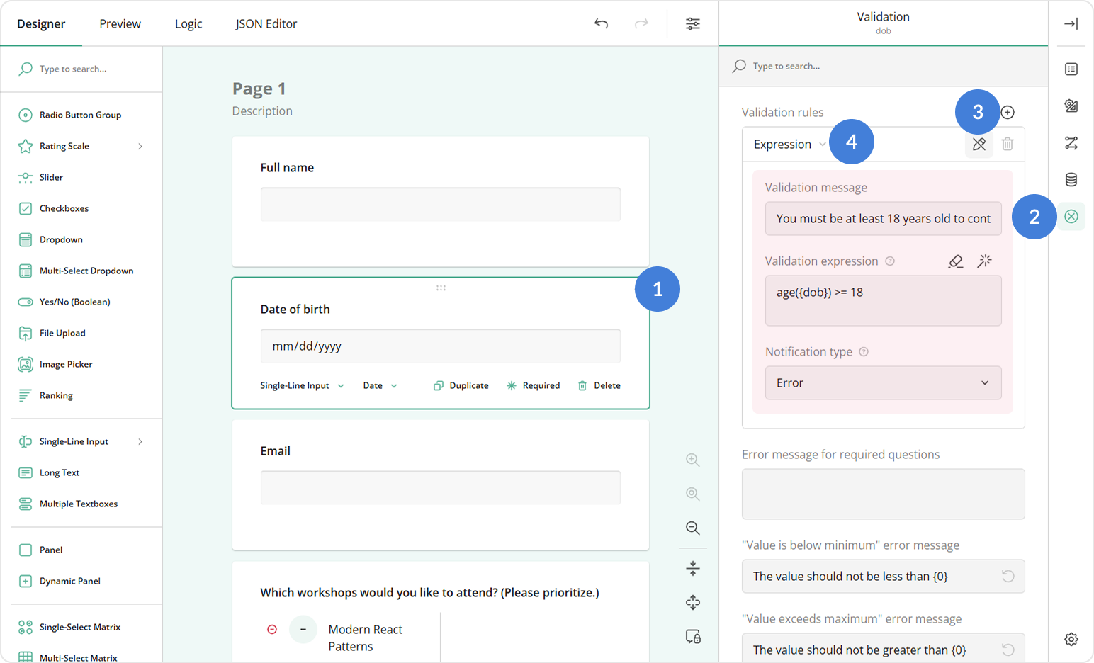 Create a validation rule using the Expression validator
