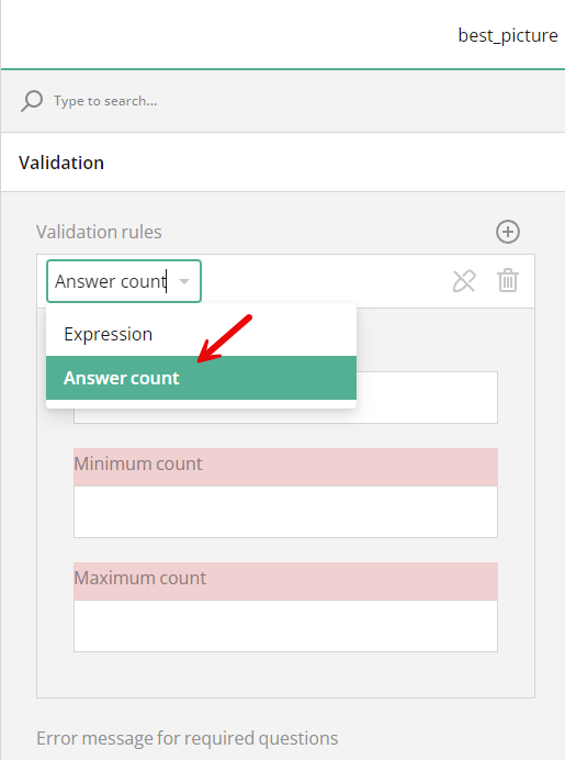 Image picker question: Set the minimum and maximum number of answers