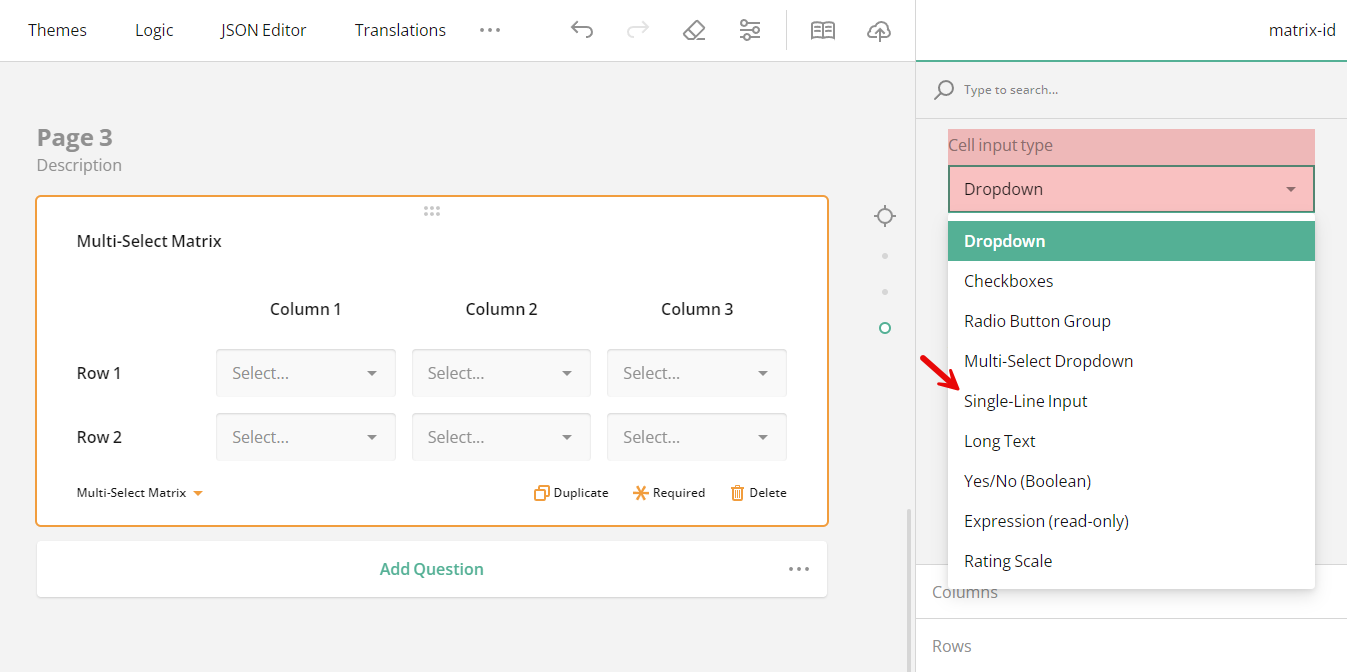 Multi-Select Matrix: how to set a cell type for all matrix cells