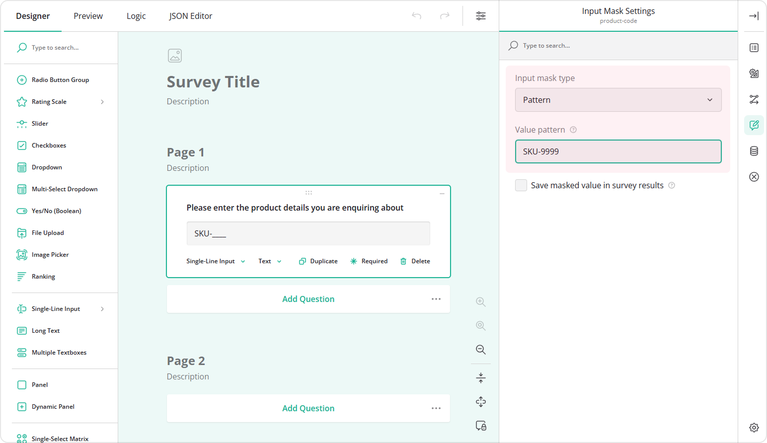 Set the input field mask type to Pattern
