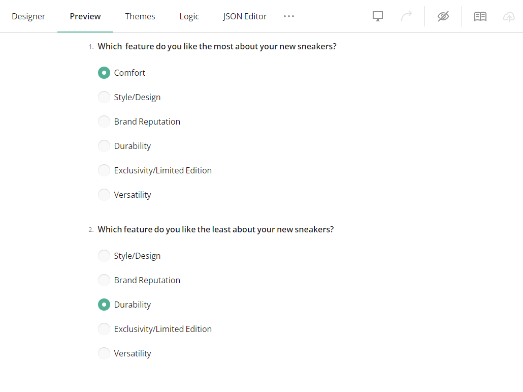 Preview carrying forward unselected responses from a Radio Button Group to another Radio Button Group