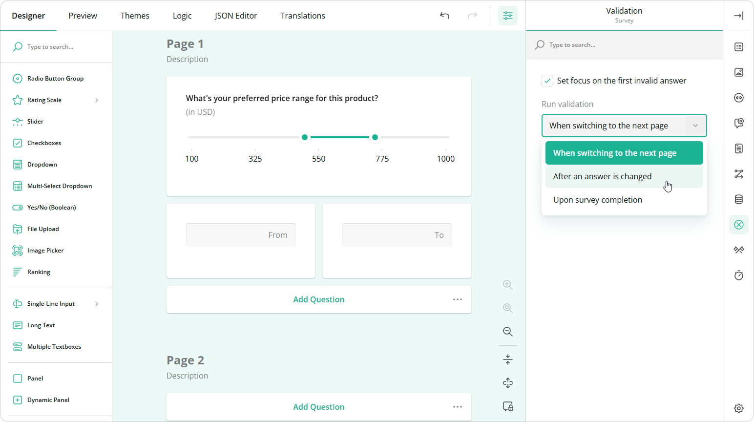 Specify when to run validation