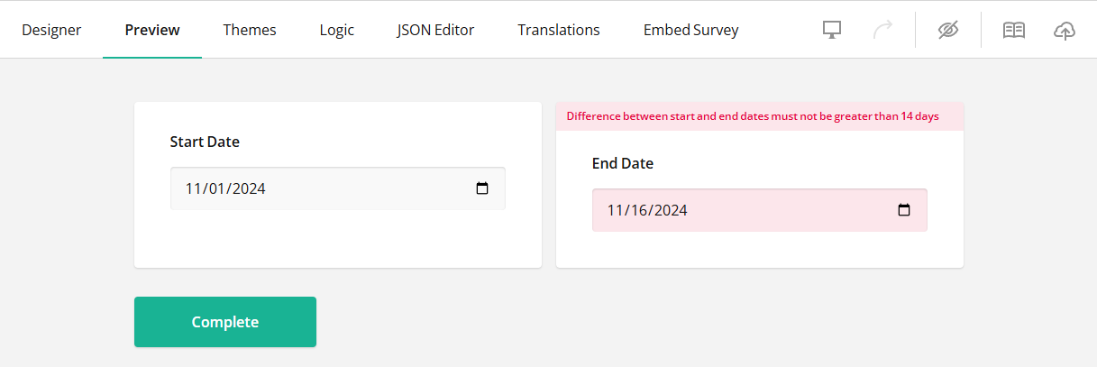 Date difference validation preview