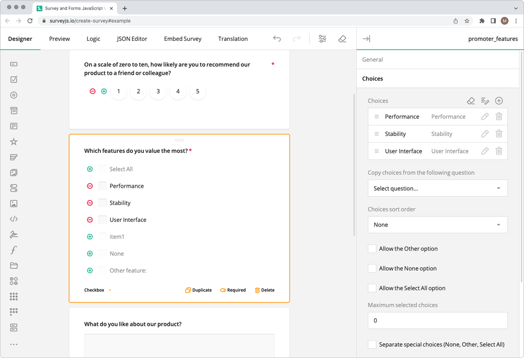 Survey Creator / Form Builder by SurveyJS